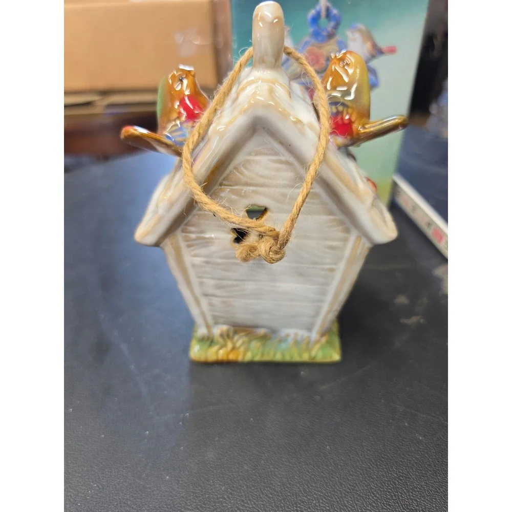 Chesapeake Bay Ltd Ceramic Birdhouse Ornament Floral Birds Figurine with Box